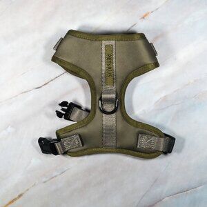 PETsRUS Premium No Pull Dog Harness 2 Leash Clips Olive Green Khaki Neoprene